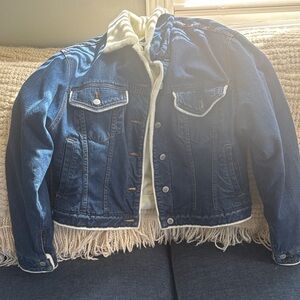 Denim Trucker Jacket with White Sherpa Lining